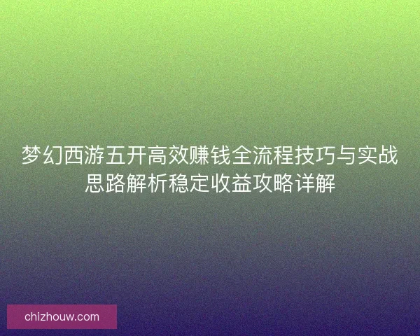 梦幻西游五开高效赚钱全流程技巧与实战思路解析稳定收益攻略详解